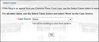 Selecting ‘None’ in the Select Cases screen.